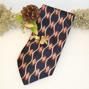 KENNETH COLE NY MensTie 100% Silk Made in USA Navy Blue Burgundy Gold Yellow